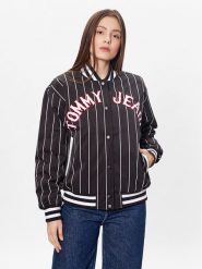 Tommy Jeans Kurtka bomber Pinstripe Letterman DW0DW15336 Czarny Relaxed Fit. Czarne kurtki Tommy Jeans, xs, bez wzorów, z jeansu, bez kaptura. Za 499.99 zł.