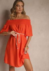 Pomarańczowa Sukienka Hiszpanka z Bawełną i Wiskozą Ozdobiona Sznurkiem Lilarelle. Brązowe sukienki Renee, na co dzień, s, bez wzorów, z bawełny, eleganckie, bez kołnierzyka, bez ramiączek, mini, z odkrytymi ramionami. W wyprzedaży za 47.99 zł.