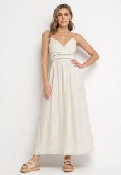 Beżowa Rozkloszowana Sukienka z Wiskozy i Lnu z Haftem w Stylu Boho Daniris. Brązowe sukienki Born2be, na co dzień, m, bez wzorów, z wiskozy, boho, bez kołnierzyka, bez ramiączek, maxi, rozkloszowane. W wyprzedaży za 127.49 zł.
