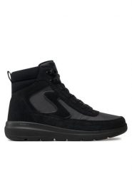 Skechers Botki 144198/BKGY Czarny. Czarne botki Skechers, bez wzorów, ze skóry, bez obcasa, na płaskiej podeszwie, bez zapięcia. Za 246.39 zł.