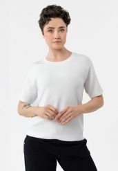 Bluzka z modalem TM-ELI. Białe bluzki Volcano, m, bez wzorów, z elastanu, wizytowe, bez kołnierzyka, bez ramiączek. Za 79.99 zł.