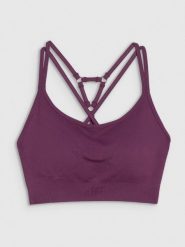 4F Biustonosz do jogi i pilatesu z niskim wsparciem - fioletowy XS/S. Fioletowe biustonosze sportowe 4f, bez wzorów, z dzianiny, na fitness i siłownię. W wyprzedaży za 99.99 zł.