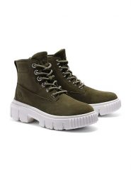 Timberland Skórzane botki "Greyfield" w kolorze khaki rozmiar: 36. Brązowe botki Timberland, bez wzorów, ze skóry, bez obcasa, bez zapięcia. Za 250.01 zł.
