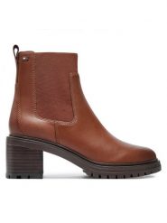 Tommy Hilfiger Sztyblety FW0FW08163 Brązowy. Brązowe botki Tommy Hilfiger, bez wzorów, ze skóry, bez obcasa, na słupku, bez zapięcia. Za 469.99 zł.