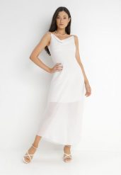 Biała Sukienka Philice. Białe sukienki Born2be, s, z aplikacjami, z tkaniny, glamour, bez kołnierzyka, bez ramiączek, maxi. Za 159.99 zł.
