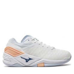 Buty halowe Mizuno. Białe buty sportowe lifestyle Mizuno, bez wzorów, bez zapięcia, mizuno wave. Za 769.99 zł.