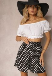 Czarno-Białe Szorty z Bawełny z Gumką w Talii High Waist Efioma. Czarne szorty Renee, bez wzorów, z bawełny, eleganckie. W wyprzedaży za 27.99 zł.