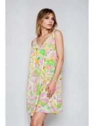 Monki Sukienka w kolorze żółto-różowo-zielonym rozmiar: L. Zielone sukienki Monki, l, bez wzorów, bez kołnierzyka, bez ramiączek, mini. Za 39.99 zł.