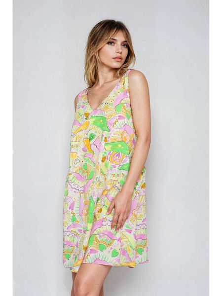 Monki Sukienka w kolorze żółto-różowo-zielonym rozmiar: L. Zielone sukienki Monki, l, bez wzorów, bez kołnierzyka, bez ramiączek, mini. Za 39.99 zł.