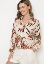Beżowo-Brązowa Koszula z Wiskozy z Lnem w Abstrakcyjny Wzór Separelle. Brązowe koszule Born2be, s, z aplikacjami, z wiskozy, eleganckie, bez kołnierzyka, bez ramiączek. W wyprzedaży za 67.99 zł.