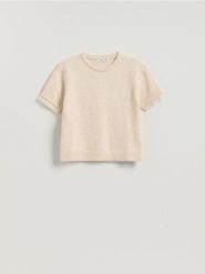 Sweter z krótkim rękawem - beżowy. Brązowe swetry Reserved, l, bez wzorów, z dzianiny, bez ramiączek. Za 119.99 zł.