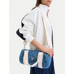 Torebka Guess Jeans. Niebieskie torebki klasyczne Guess Jeans, z aplikacjami, z jeansu, klasyczne, bez dodatków. Za 229.99 zł.