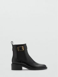 Mango Sztyblety 77097925 Czarny. Czarne botki Mango, bez wzorów, ze skóry, bez obcasa, na płaskiej podeszwie, bez zapięcia. Za 139.99 zł.