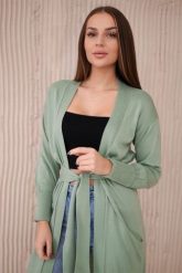 Sweter długi kardigan wiązany w talii ciemny miętowy. Zielone swetry KESI, l, bez wzorów, z wełny, plus size, bez ramiączek. Za 178.78 zł.