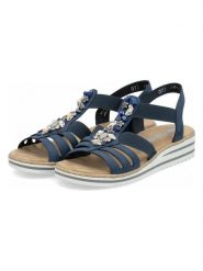 Rieker Sandały w kolorze granatowym rozmiar: 36. Niebieskie sandały Rieker, z aplikacjami, z otwartym noskiem, bez obcasa, na koturnie, bez zapięcia. Za 148.96 zł.