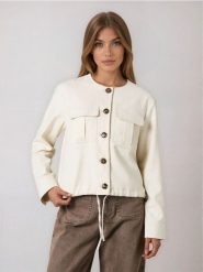 Kurtka bomberka z domieszką wiskozy i lnu - kremowy. Białe kurtki Sinsay, l, bez wzorów, z wiskozy, bez kaptura. Za 69.99 zł.