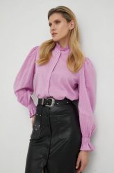 BOSS koszula damska kolor różowy regular ze stójką. Czerwone koszule Boss, bez wzorów, z tkaniny, bez kołnierzyka, bez ramiączek. Za 639.99 zł.