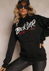 Czarna Bluza z Kapturem i Ściągaczami oraz Kieszenią Paili. Czarne bluzy Renee, xl, bez wzorów, z polaru, bez ramiączek, z kapturem. W wyprzedaży za 39.99 zł.