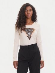 Guess Bluzka W5BI75 J1314 Beżowy Regular Fit. Brązowe bluzki Guess, xl, z aplikacjami, z bawełny, bez kołnierzyka, bez ramiączek. Za 199.99 zł.