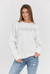GUESS Biała damska bluza z cyrkoniami Cecilia. Białe bluzy Guess, s, z aplikacjami, z elastanu, bez kaptura. W wyprzedaży za 304.99 zł.