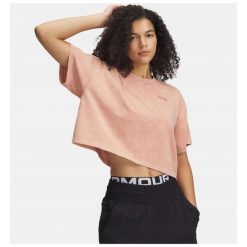 T-Shirt Damski Under Armour Koszulka Sportowa Crop Top. Czerwone topy sportowe Under Armour, bez wzorów, do biegania. Za 189.99 zł.