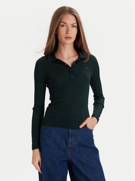 Lacoste Sweter AF4006 Zielony Slim Fit. Zielone swetry Lacoste, bez wzorów, z wełny, bez ramiączek. Za 729.99 zł.