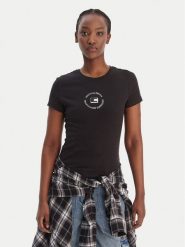 Tommy Jeans T-Shirt DW0DW22273 Czarny Slim Fit. Czarne t-shirty Tommy Jeans, xs, bez wzorów, z bawełny, bez kołnierzyka, bez ramiączek. Za 129.99 zł.