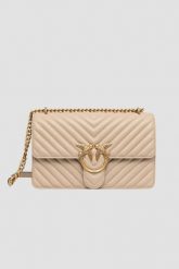 PINKO Beżowa listonoszka damska Love One Classic. Brązowe listonoszki Pinko, bez wzorów, eleganckie, bez dodatków. Za 1,659.99 zł.