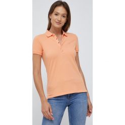 Lauren Ralph Lauren polo damski kolor pomarańczowy z kołnierzykiem. Brązowe t-shirty Lauren Ralph Lauren, bez wzorów, z dzianiny, bez kołnierzyka, bez ramiączek. W wyprzedaży za 299.99 zł.