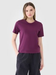 4F T-shirt regular gładki damski - fioletowy L. Fioletowe t-shirty 4f, l, bez wzorów, z bawełny, klasyczne, bez kołnierzyka, bez ramiączek. W wyprzedaży za 29.99 zł.