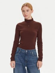 Tommy Jeans Bluzka Essential DW0DW19830 Brązowy Slim Fit. Brązowe bluzki Tommy Jeans, xl, bez wzorów, z bawełny, bez kołnierzyka, bez ramiączek. Za 199.99 zł.