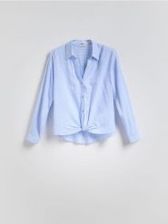 Koszula z lnem - niebieski. Niebieskie koszule Reserved, l, bez wzorów, z denimu, bez kołnierzyka, bez ramiączek. Za 119.99 zł.