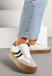 Białe Sneakersy Typu Kultowe Tenisówki na Grubej Podeszwie z Tłoczeniem Lisanitea. Białe trampki Renee, bez wzorów, z jeansu, bez zapięcia. W wyprzedaży za 75.99 zł.