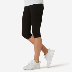 Legginsy krótkie fitness damskie Domyos 500 slim. Czarne legginsy DOMYOS, bez wzorów, z bawełny, długie. Za 39.99 zł.