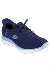 Buty sportowe Sneakersy damskie, Slip-Ins: Summits - New Daily. Niebieskie buty treningowe Skechers, bez wzorów, z materiału, przed kostkę, bez zapięcia, trekkingowe. Za 369.99 zł.