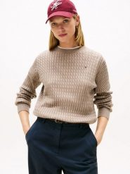 Tommy Hilfiger Sweter z dzianiny Kobiety Bawełna beżowy|brązowy, XL. Brązowe swetry Tommy Hilfiger, xl, bez wzorów, z bawełny, eleganckie, bez ramiączek. Za 429.95 zł.
