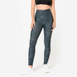 Legginsy fitness damskie Domyos w panterkę melanż. Szare legginsy DOMYOS, bez wzorów, z elastanu, sportowe. Za 69.99 zł.