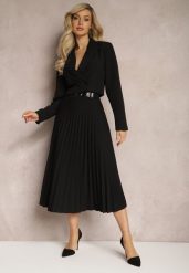 Czarna Spódnica Plisowana z Paskiem Nanie. Czarne spódnice Renee, na co dzień, z aplikacjami, eleganckie, midi, dopasowane. W wyprzedaży za 71.99 zł.