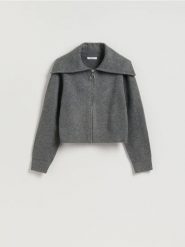 Sweter z zapięciem na zamek - ciemnoszary. Szare swetry Reserved, l, bez wzorów, z dzianiny, bez ramiączek. Za 139.99 zł.