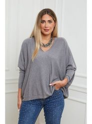 Plus Size Company Sweter "Cora" w kolorze szarym rozmiar: 42. Szare swetry Plus Size Company, plus size, bez wzorów, klasyczne, plus size, bez ramiączek. Za 110.55 zł.