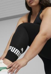 Damskie legginsy z logo Essentials PUMA Black. Czarne legginsy Puma, bez wzorów, z bawełny, eleganckie, długie. Za 124.55 zł.