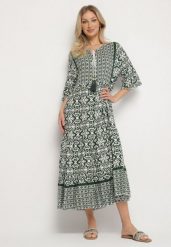 Zielona Bawełniana Sukienka w Stylu Boho z Wiązaniem Przy Dekolcie Orradelle. Zielone sukienki Born2be, na co dzień, l, bez wzorów, z bawełny, boho, bez kołnierzyka, bez ramiączek, proste. W wyprzedaży za 63.74 zł.