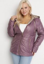 Fioletowa Kurtka Pikowana z Odpinanym Kapturem Marinos. Fioletowe kurtki Born2be, plus size, bez wzorów, eleganckie. W wyprzedaży za 132.99 zł.