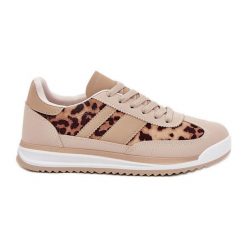 Buty Sportowe Sneakersy Damskie Panterka Beżowo-Brązowe beżowy. Brązowe buty treningowe na lato, bez wzorów, bez zapięcia. Za 146.62 zł.