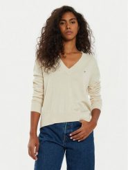 Tommy Jeans Sweter Essential DW0DW18670 Beżowy Regular Fit. Brązowe swetry Tommy Jeans, xl, bez wzorów, z bawełny, bez ramiączek. Za 229.99 zł.