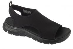 Sandały damskie, Flex Appeal 4.0 - Moon Lines. Czarne sandały Skechers, bez wzorów, z jersey, sportowe, bez obcasa, bez zapięcia. Za 179.99 zł.