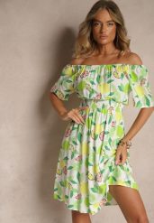 Zielona Sukienka Typu Hiszpanka z Bawełną ze Wzorem Cytrusów Aprona. Zielone sukienki Renee, na co dzień, l, bez wzorów, z bawełny, eleganckie, bez kołnierzyka, bez ramiączek, midi. W wyprzedaży za 55.99 zł.