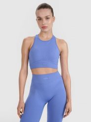 4F Biustonosz treningowy bezszwowy ze średnim wsparciem 4F x Anna Lewandowska - niebieski L/XL. Niebieskie biustonosze sportowe 4f, bez wzorów, z dzianiny, do biegania. Za 99.99 zł.