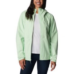Kurtka przeciwdeszczowa damska Columbia Omni-Tech Ampli-Dry. Zielone kurtki przeciwdeszczowe Columbia, xs, bez wzorów, bez kaptura, trekkingowe. Za 369.99 zł.
