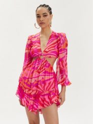 Nissa Sukienka letnia RC14805 Różowy Regular Fit. Czerwone sukienki Nissa, bez wzorów, z jedwabiu, bez kołnierzyka, bez ramiączek. Za 1,749.00 zł.